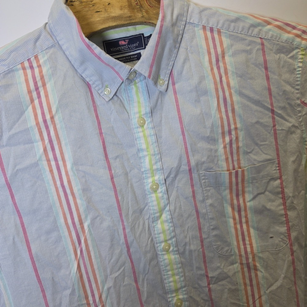 Vineyard Vine Classic Fit Multicolor Striped Button Down Shirt Men's Size XXL